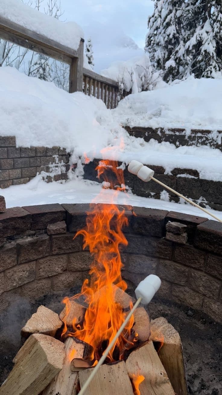 Campfire in the snow for a cozy group moment