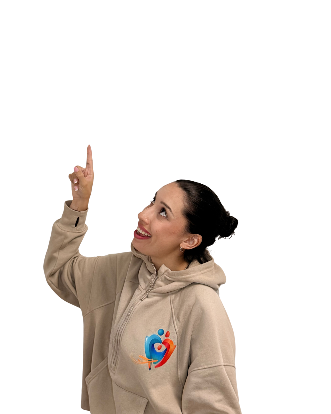Profesora de Oh! English señalando hacia arriba